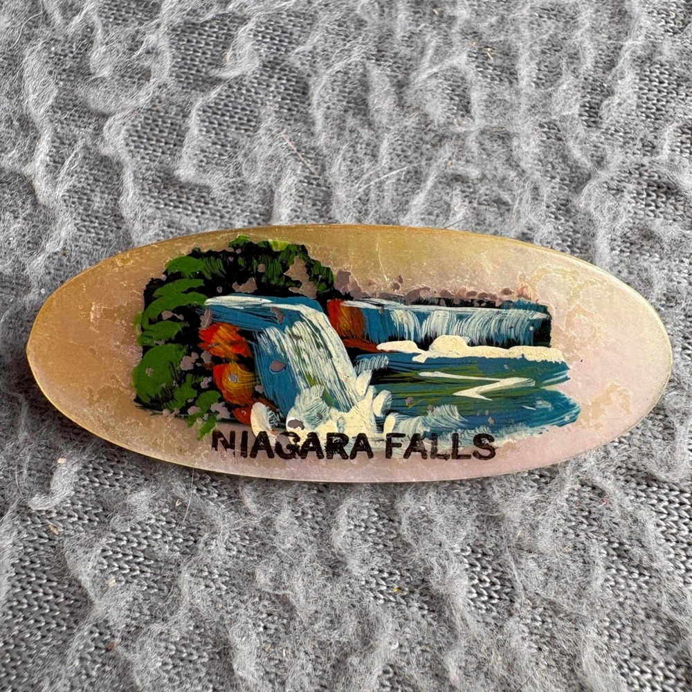 Vintage Niagara Falls Souvenir Brooch Mother of Pearl Hand Painted Shell Pin